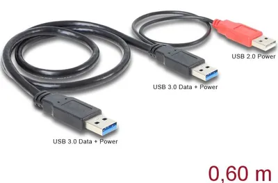 Produktbild von DeLOCK 82908, 0,6 m, 2 x USB A, USB A, USB 3.2 Gen 1 (3.1 Gen 1), Männlich/Männlich, Schwarz