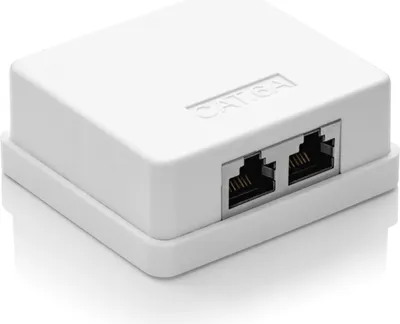 Produktbild von deleyCON 1x CAT 6a Netzwerkdose 2x RJ45 Buchse FTP geschirmt Aufputz Montage 10 Gbit Ethernet Netzwerk LAN Dose RAL 9003 Signalweiß