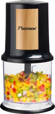 Produktbild von Bestron elektrischer Multi-Zerkleinerer, Universalzerkleinerer mit zwei Schneidemessern & 500ml Kapazität, große Pulstaste, 400 Watt, AKC200BW, Black & Wood Kollektion, Farbe: Schwarz/Holz