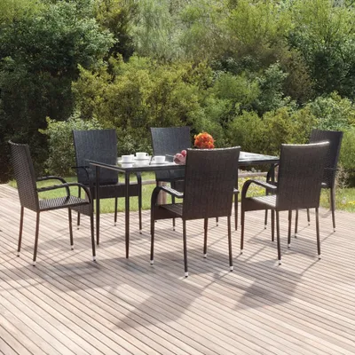 Produktbild von The Living Store 7-tlg. Garten-Essgruppe Schwarz Poly Rattan