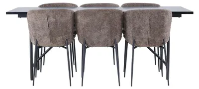 Produktbild von Astrid Essgruppe Esstisch schwarz 6 Stühle Bouclé braun.