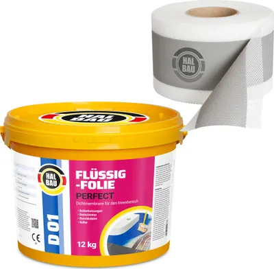 Produktbild von Dichtset Flüssigfolie 12Kg Dichtfolie Dichtband 5m AbdichtungSet Dusche Bad H20