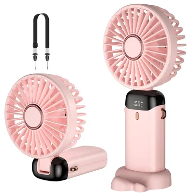 Produktbild von USB-Handventilator, tragbarer Mini-Tischventilator, faltbar, kleiner Ventilator, zum Umhängen, Digitalanzeige, Aromatherapie, kleiner elektrischer Ventilator