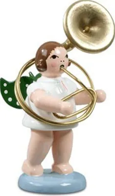Zdjęcie produktu dla Drewniana figurka anioła z suzafonem i koroną, wysokość 6 cm, NOWA
