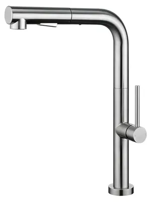 Immagine prodotto di Rubinetto da cucina estraibile, alta pressione, finitura spazzolata, girevole a 360°