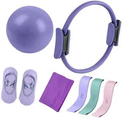 Produktbild von 7-teiliges Pilates-Set – Ring, Ball, Widerstandsband & Heimtraining, lila