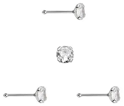 Productafbeelding van DENI 3 oorbellen, neusring, kort model met kleine bol aan het uiteinde, zilver, met ronde zirkonia steen