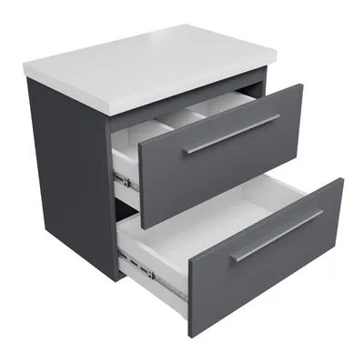 Produktbild von paplinskimoebel Waschbeckenunterschrank für Aufsatzwaschbecken Unterschrank 60x40x51 Waschtischunterschrank mit Waschtischplatte Badmöbel Set Graphit