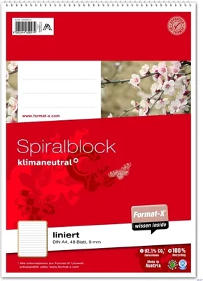 Produktbild von Spiralblock A4 70g 9mm 48 Blatt 9mm liniert