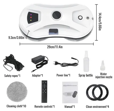 Image de Robot nettoyeur de vitres - Nettoyeur de vitres électrique - Puissance d'aspiration de 5600 Pa - Deux serpillières rotatives - Pulvérisation d'eau automatique - Télécommande - Prise EU 220V, blanc