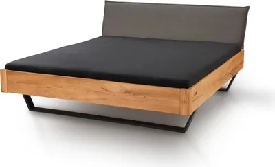 Produktbild von Bett Charleroi 140x200 cm Wildeiche Massiv mit Stoffkopfteil Anthrazit