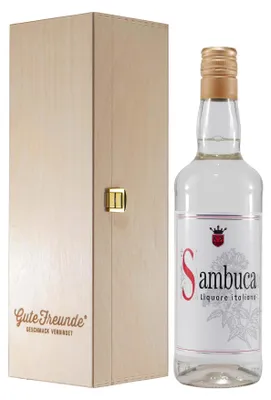 Produktbild von San Faustino Sambuca Likör mit Geschenk-Holzkiste