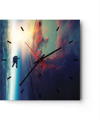 Produktbild von Wanduhr - Quadrat - Glasuhr - Kosmos Astronaut Planet - 40x40cm - Schleichendes Uhrwerk - Lautlos - zum Aufhängen bereit - Dekoration Modern - Wanddekoration aus Glas - C3AC40x40-5049