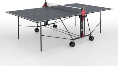 Produktbild von Tischtennisplatte, Kompakt, Innenbereich, 16 mm Platte, 25 mm Stahlrohrrahmen, Grau und Schwarz, Inklusive Netz