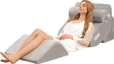 Produktbild von GOPLUS 4-teilig Keilkissen Set, orthopädisches Bettkissen Set mit maschinenwaschbarem Stoffbezug & Ergonomischer Memory Schaum Füllung, Grau