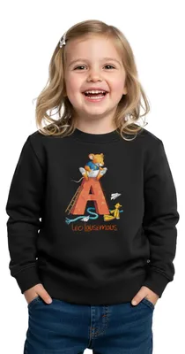 Produktbild von Spreadshirt Leo Lausemaus Kindergarten Alphabet Kinder Premium Pullover, 134/140 (8 Jahre), Schwarz