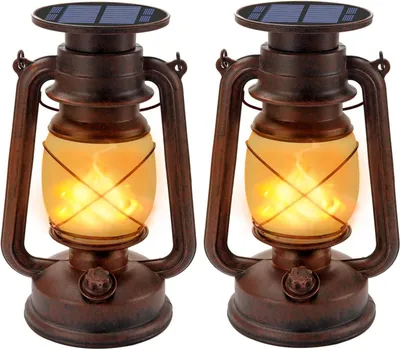 Produktbild von Vintage Solar Laterne 2 Stück Solarlaterne Retro Sturmleuchte Wasserdicht LED mit Flammen Effekt, für Garten Außen Hängende Dekoration
