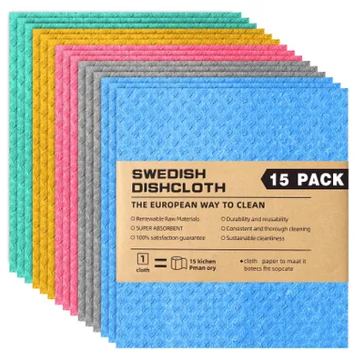 Schwammtücher-Set, 15 Stück, 17 x 19 cm, saugfähig, waschbar, 5 Farben