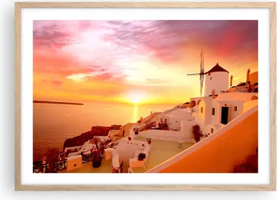 Produktbild von Gerahmtes Poster - Rahmen in heller Eiche - Santorini Griechenland Urlaub - 70x50 cm - Wand Bild - Wanddeko - Wandbilder - Wandposter - Bilderrahmen - Bilder - Kunstdruck - Wandbild - P2NAA70x50-2691