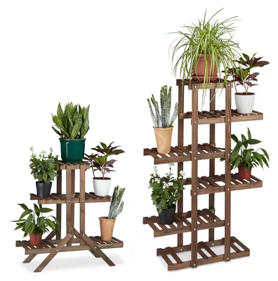 Produktbild von 2x Pflanzentreppe im Set, Blumentreppe, Blumenregal, Pflanzenregal, Etagere, Blumenständer, Mehrstöckig, 5 Böden, Holz