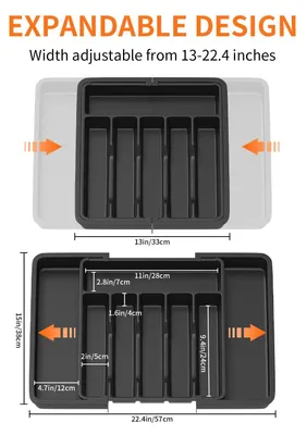 Immagine prodotto di Portaposate - Organizer per cassetti - Espandibile - 6–8 scomparti - Plastica - Nero