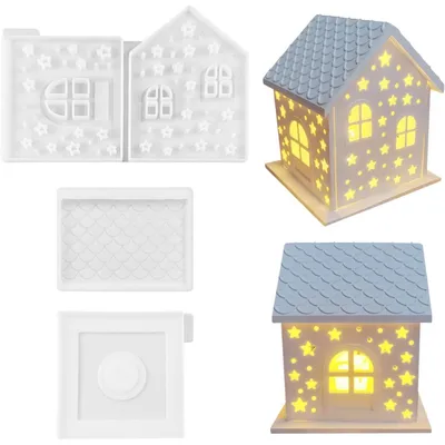 Produktbild von 3D Silikonform Haus Gießform Kerzenhalter für Gips Handwerk mit Fensterdesign