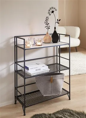 Produktbild von Regal "Simply Modern" aus Metall, schwarz & MDF, klappbar, Standregal mit 3 Böden, Badregal, Küchenregal