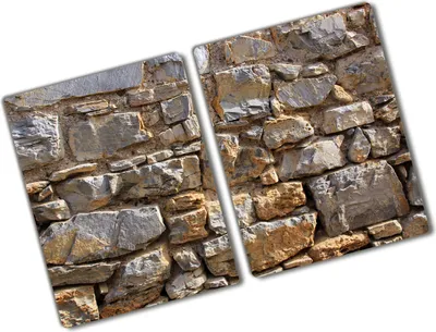 Produktbild von Tulup Glas Herdabdeckplatte - 2x40x52 cm - Glaskeramikkochfeld-Abdeckung Spritzschutz Glasabdeckplatte Kochplattenabdeckung und Schneidebrett - Zweiteilig - Sonstige - Steinmauer - Braun