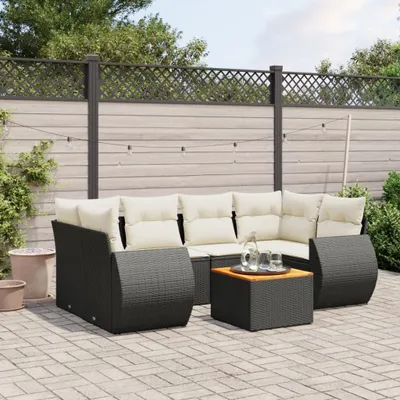 Produktbild von Design 7-tlg. Garten-Sofagarnitur mit Kissen Schwarz Poly Rattan, Gartenmöbel-Sets 2024 Neu