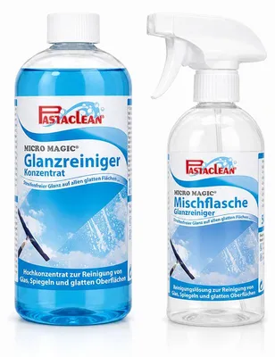Produktbild von Pastaclean Micro Magic Glasreiniger Konzentrat 750 ml inkl. Mischflasche – streifenfrei für Fenster, Spiegel, Hochglanzfronten & Autoscheiben