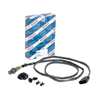 A Bosch lambda sensor and its packaging are displayed against a white background.