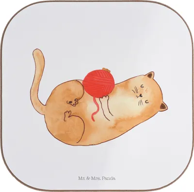 Produktbild von Mr. & Mrs. Panda Tischuntersetzer Katze Wolle - Weiß - Geschenk, Tassenuntersetzer, Cat, Cats, Untersetzer für Gläser, gläseruntersetzer, Glas, Spielen, Coaster, Putzig