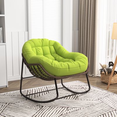 Fortuna-Lai Schaukelstuhl, Terrassen-Schaukelstühle Für Den Außenbereich Mit Kissen, Schwingsessel Relaxstuhl, Rattan-Schaukelsessel Für Veranda, Garten, Terrasse, Hinterhof Grün