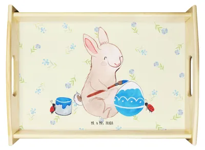 Produktbild von Mr. & Mrs. Panda Tablett Hase Marienkäfer - Blumig - Geschenk, Ostergrüße, Servier, Ostern, aus holz, Picknicken, Frühling, Osterhase, Sofa, Serviertablett
