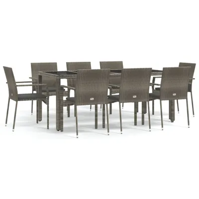 Produktbild von vidaXL 9-tlg. Garten-Essgruppe mit Kissen Grau Poly Rattan
