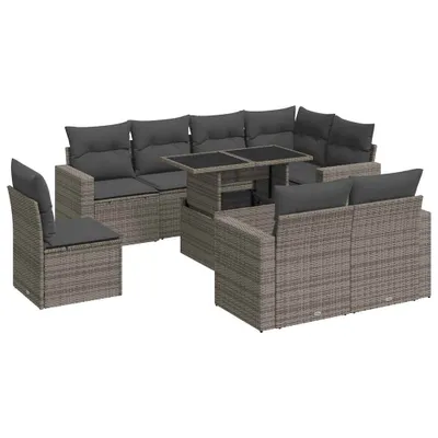 Produktbild von "2026 MODERNE" 9-tlg. Garten-Sofagarnitur/Garten-Essgruppe - Lounge-Set - Balkonmöbel Set - mit Kissen Grau Poly Rattan - Gartenmöbelset CC8319408