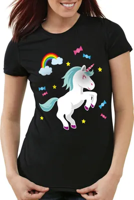 Produktbild von style3 Unicorn Candy Einhorn Damen T-Shirt Regenbogen Süßwaren, Farbe:Schwarz, Größe:2XL