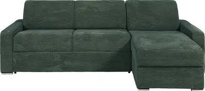 Produktbild von Reversibles Ecksofa mit Schnellbettfunktion - Cord - Grün - Liegefläche 160 cm (breite Latten) - Matratze 22 cm mit Memory Schaum - CALITO