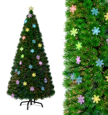 Produktbild von VA-Cerulean Künstlicher Weihnachtsbaum 180 cm, Glasfaser mit LED-Beleuchtung, 200 LEDs, inkl. Metallständer, Christbaum Tannenbaum für Innen & überdachten Außenbereich