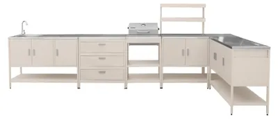Produktbild von sweeek - Außenküche aus Edelstahl mit Holzkohlegrill 6 Elemente - Beige