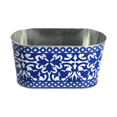 Image de Jardinière ovale zinc motif carreau de ciment 22,8 cm