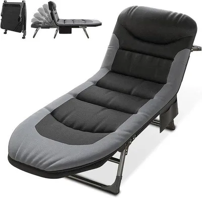 Productafbeelding van Campingbed Inklapbaar - Veldbed Logeerbed - Buiten Ontspannen - 6-voudig Verstelbaar - 190 x 65 x 30 cm - Zwart