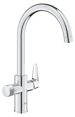 3-Wege-Wasserfilterkran, hoher C-Auslauf, 150° drehbar, Chrom