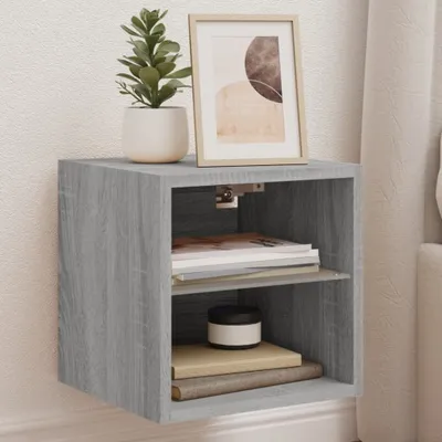 Imagen del producto de Maison Exclusive: Mueble de pared para televisión con iluminación LED, color gris Sonoma, 30x28,5x30 cm