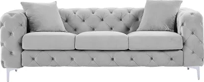 Produktbild von Chesterfield 3-Sitzer Sofa in Velours hellgrau - EDWINA