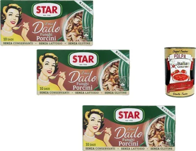 Produktbild von STAR Il mio Dado Funghi Porcini Brühwürfel 3x100g – Pilzbouillon ohne Gluten, Laktose & Konservierungsstoffe, für Suppen, Saucen, Risotto + Italian Gourmet polpa