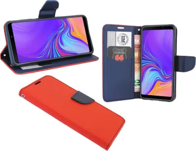 Produktbild von Buch Tasche "Fancy" kompatibel mit SAMSUNG GALAXY A9 2018 (A920F) Handy Hülle Etui Brieftasche Schutzhülle mit Standfunktion, Kartenfach in Rot-Blau cofi1453®
