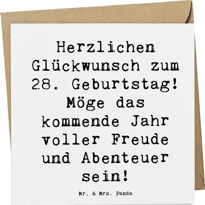 Produktbild von Mr. & Mrs. Panda Klappkarte Spruch 28. Geburtstag - Weiß - Geschenk, Glückwunschkarte, doppelkarte, besonderer Anlass, anlasskarte, Geburtstagsgeschenk, Jubiläum, feiern