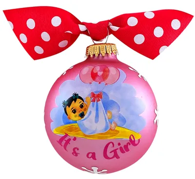 Produktbild von Krebs Glas Lauscha Christbaumkugel mit Schleife aus Glas, Motiv: It's a Girl - ca. 8cm