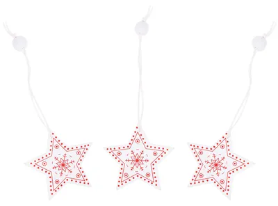 Image de SPRINGOS Pendentifs en bois Blancs avec ornements rouges 3 pcs. Décoration de Noël Décoration d'arbre de Noël (étoiles)